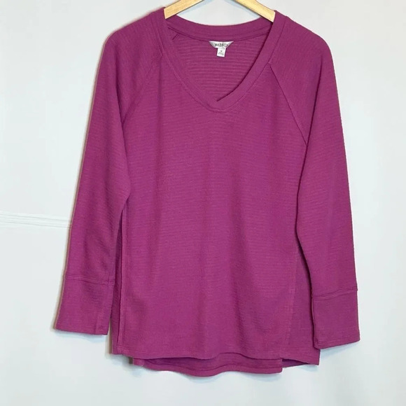 Wildfox | haley waffle knit top soft brushed ribbed V neck long sleeve - Picture 4 of 10